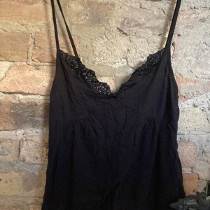 Delicate lace trim black spaghetti strap